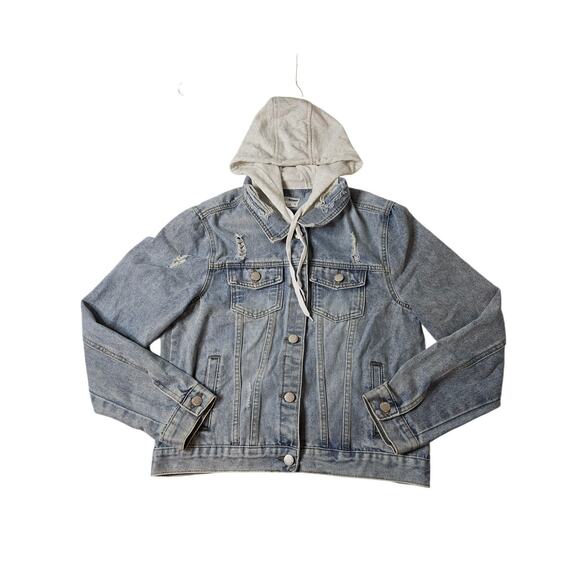 Ci Sono Jackets & Blazers - CI SONO BLUE‎ DENIM JACKET GRAY HOODIE BUTTON DOWN 4 POCKETS size L